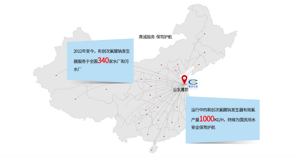 賀：2012年至今，和創(chuàng)次氯酸鈉發(fā)生器已服務(wù)于全國340家水廠和污水廠